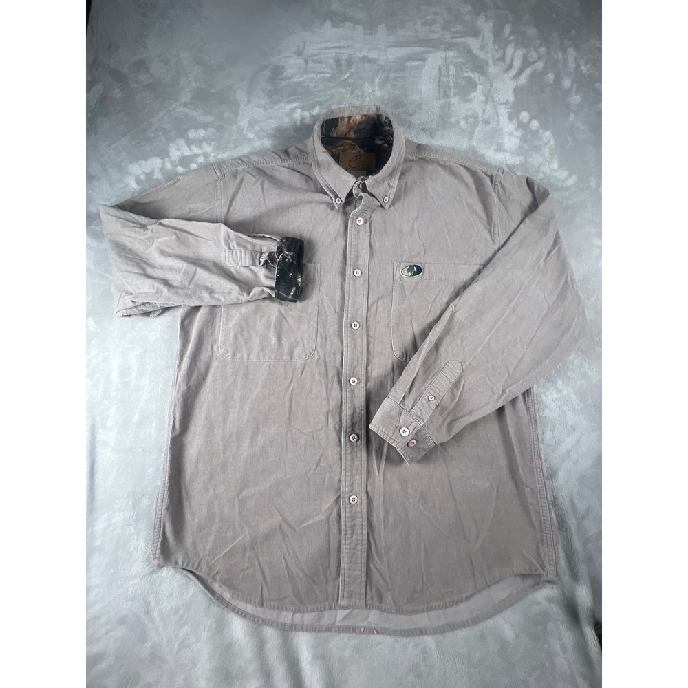 Mossy Oak Mens Tan Corduroy‎ Button Down Shirt Camo Trim 2993SA Large